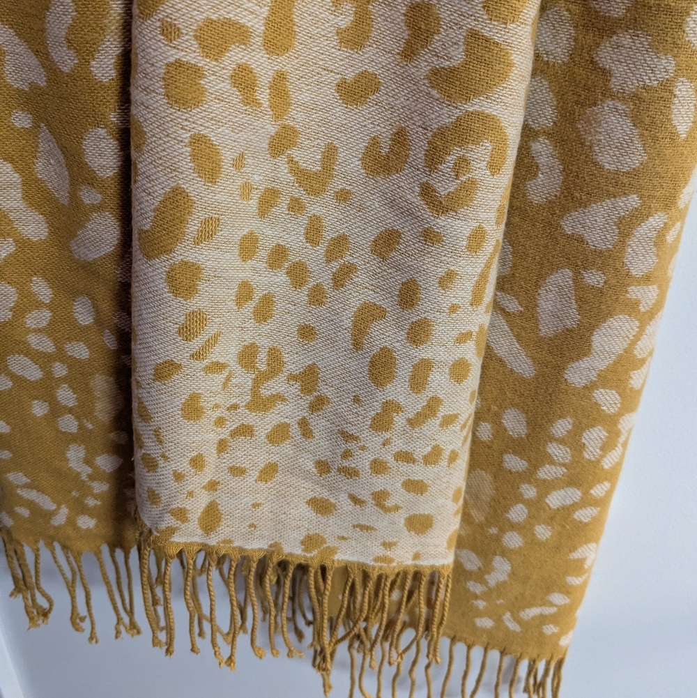 Fat Face Mustard and Cream Animal Print Scarf - Picture 3 of 3